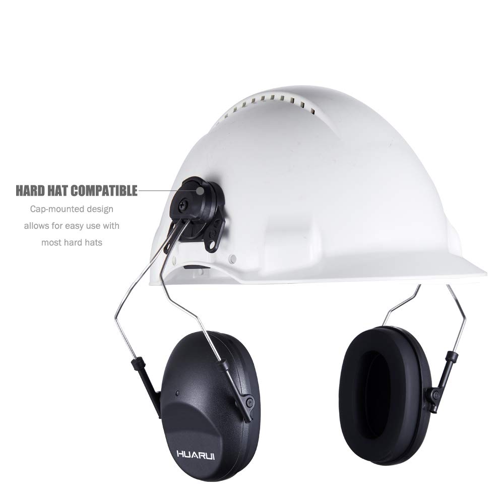 HUARUI Noise Cancelling Helmet Attachable Ear Muffs Blocking Sound Reduction Ear Protection for Construction Site, Cap Mounted Protective Safety Ear Muffs with Hard Hat Mounting Adaptors Black