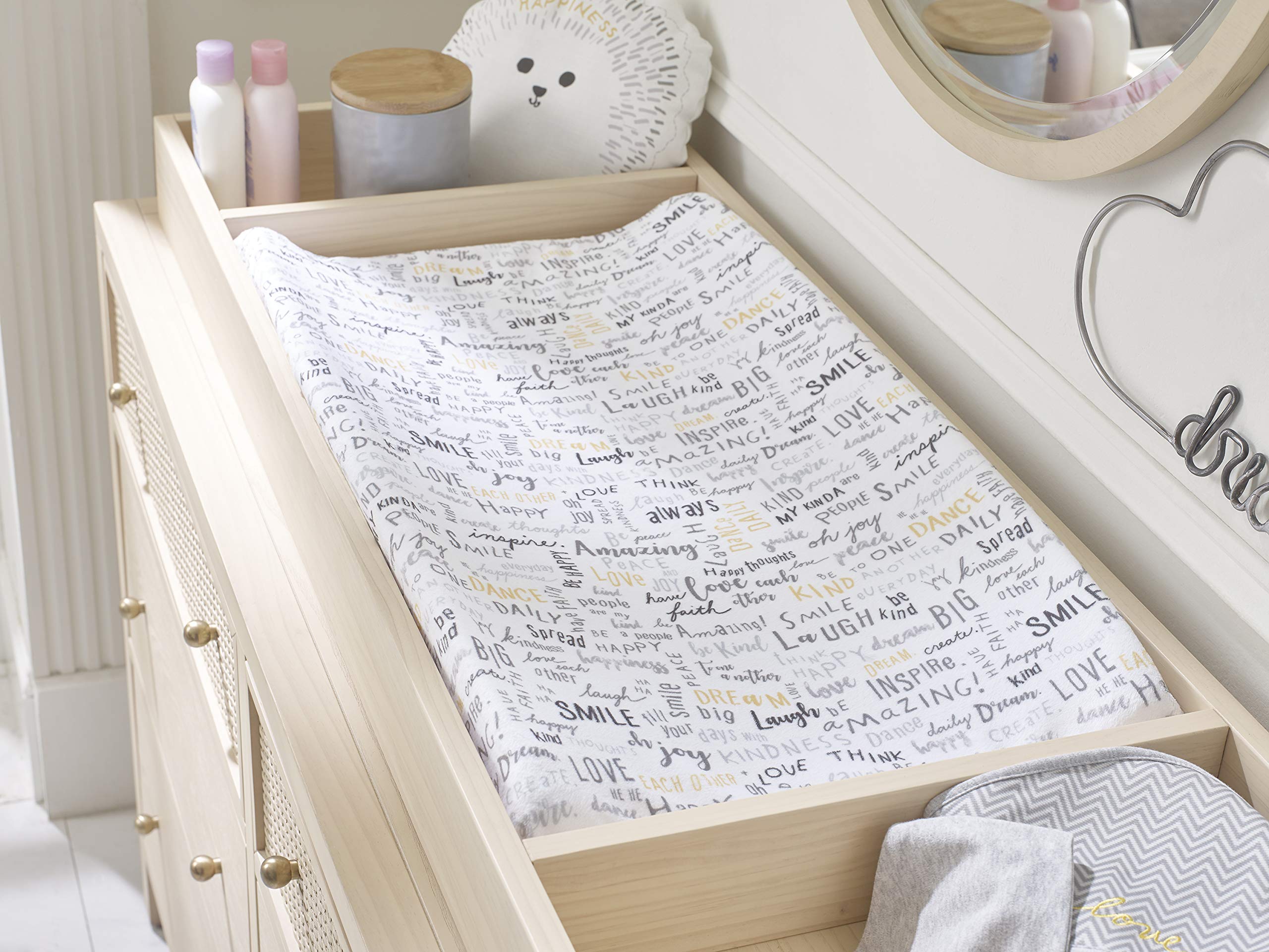 ED Ellen DeGeneres Woodland Friends Super Soft Changing Pad Cover - Words of Encouragement, Ivory, Grey, Marigold