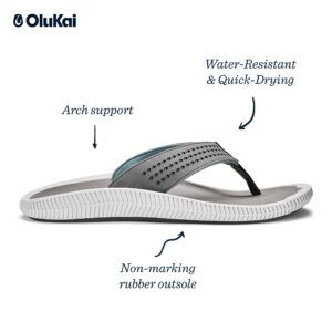 OLUKAI Ulele Men's Beach Sandals, Quick-Dry Flip-Flop Slides, Water Resistant Suede Lining & Wet Grip Soles, Soft Comfort Fit & Arch Support, Stone/Stone, 12