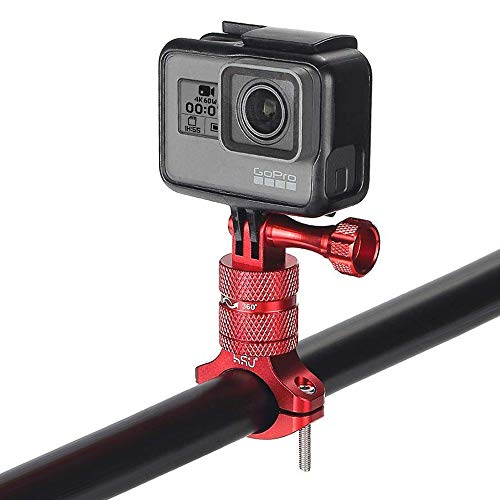 HSU Bike Handlebar Mount for Gopro Hero 12/11/10/9/8/7/6/5/4 AKASO Campark Osmo Action 3/4 and Other Action Cameras, 360 Degrees Rotary Motorcycle Mount (Red)