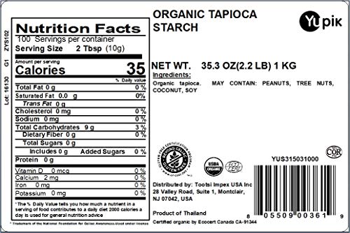 Yupik Organic Tapioca Starch, 2.2 lb, Non-GMO, Vegan, Gluten-Free, Pack of 1