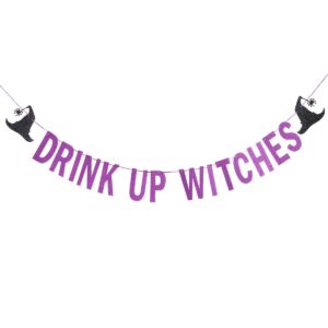 drink up witches banner purple glitter, halloween witch banner witches halloween party banner for witch party decorations halloween haunted mansion party decorations