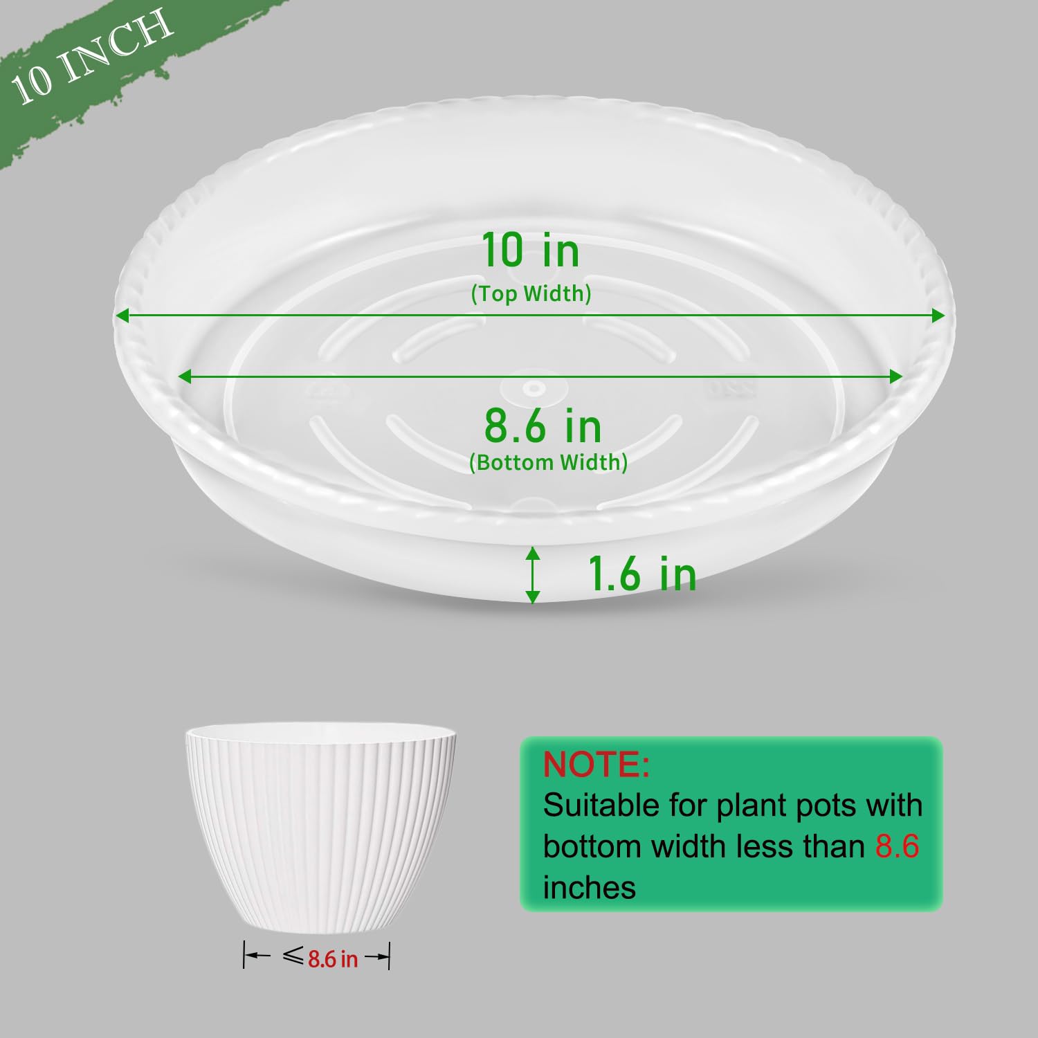 SupKing 6 Pack Plant Saucers Drip Tray,6 8 10 12 14 Inch Heavy Sturdy Plastic Flower Pot Saucers for Indoor,Clear Plastic Planter Water Tray for pots Base (10'')
