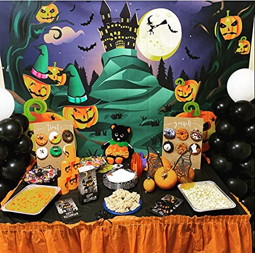 CYLYH 7x5ft Halloween Themed Photography Backdrop Castle Pumpkin Head Flying Bats Under Moonlight Background Photo Studio Props D188