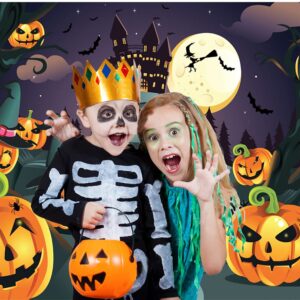 CYLYH 7x5ft Halloween Themed Photography Backdrop Castle Pumpkin Head Flying Bats Under Moonlight Background Photo Studio Props D188