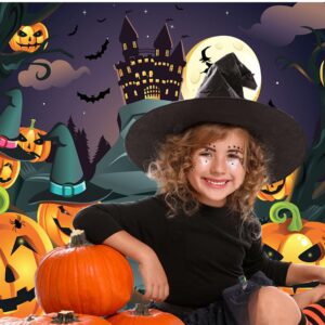 CYLYH 7x5ft Halloween Themed Photography Backdrop Castle Pumpkin Head Flying Bats Under Moonlight Background Photo Studio Props D188