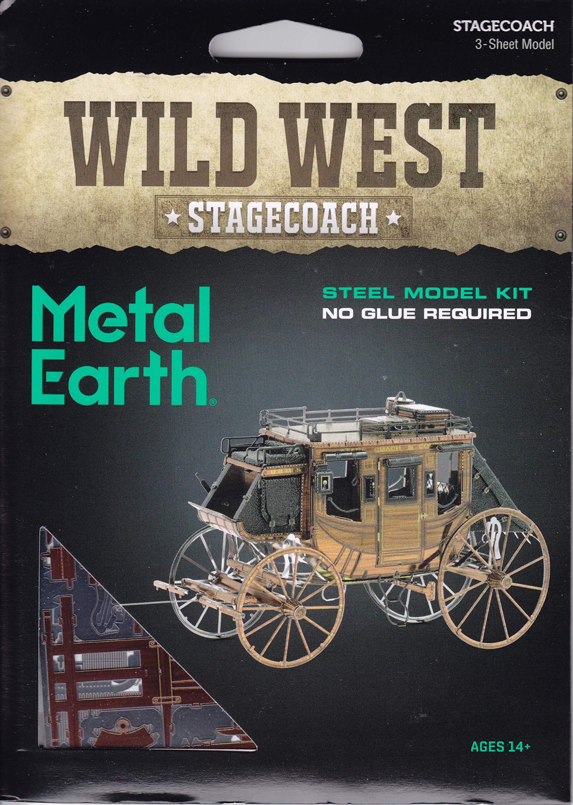 Fascinations Metal Earth 3D Metal Model Kits Wild West Set of 4 - Revolver - Stagecoach - Gatling Gun - 2-6-0 Locomotive