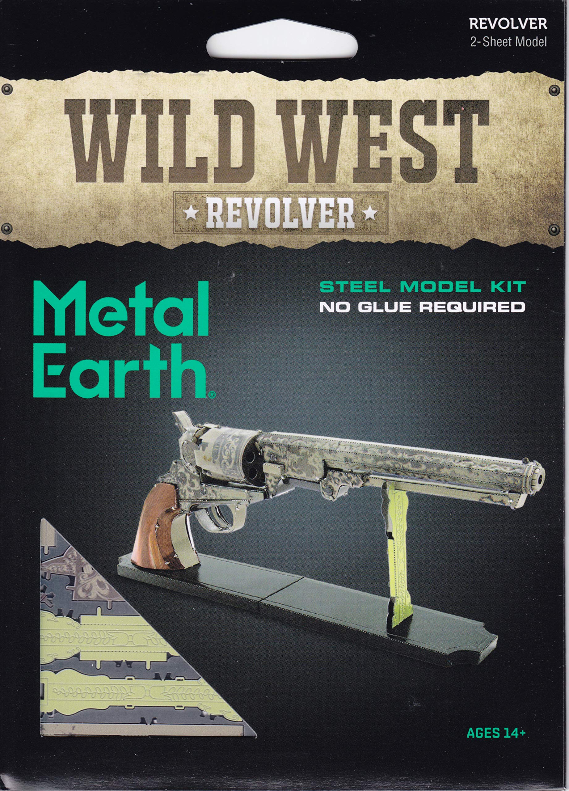 Fascinations Metal Earth 3D Metal Model Kits Wild West Set of 4 - Revolver - Stagecoach - Gatling Gun - 2-6-0 Locomotive