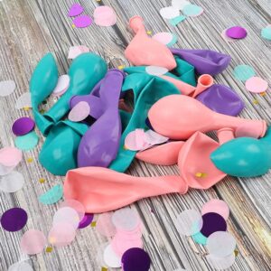 RUBFAC 60pcs Mermaid Balloons with Latex Confetti Balloons, Light Pink Purple Blue Balloons and Ribbons for Birthday Party Decorations Mermaid Party