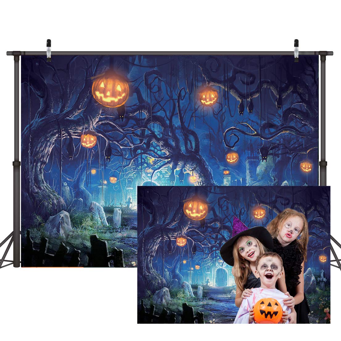 CYLYH 8X6FT Halloween Backdrop Halloween Theme Party Background Pumpkin Lantern Horror Spooky Night Photography Backdrop Halloween Decoration Background D187