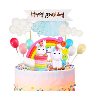 movinpe unicorn cake topper kit cloud rainbow balloon happy birthday banner cake decoration pack of 12 for boys girls kids birthday