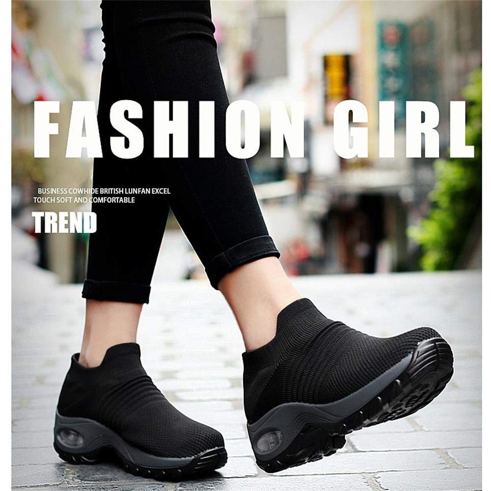 JITTUE Walking Shoes for Women Sneakers Athletic Non Slip on Fashion Running Platform Sock Mesh Lightweight Wedge Shoes (Black US 5.5)