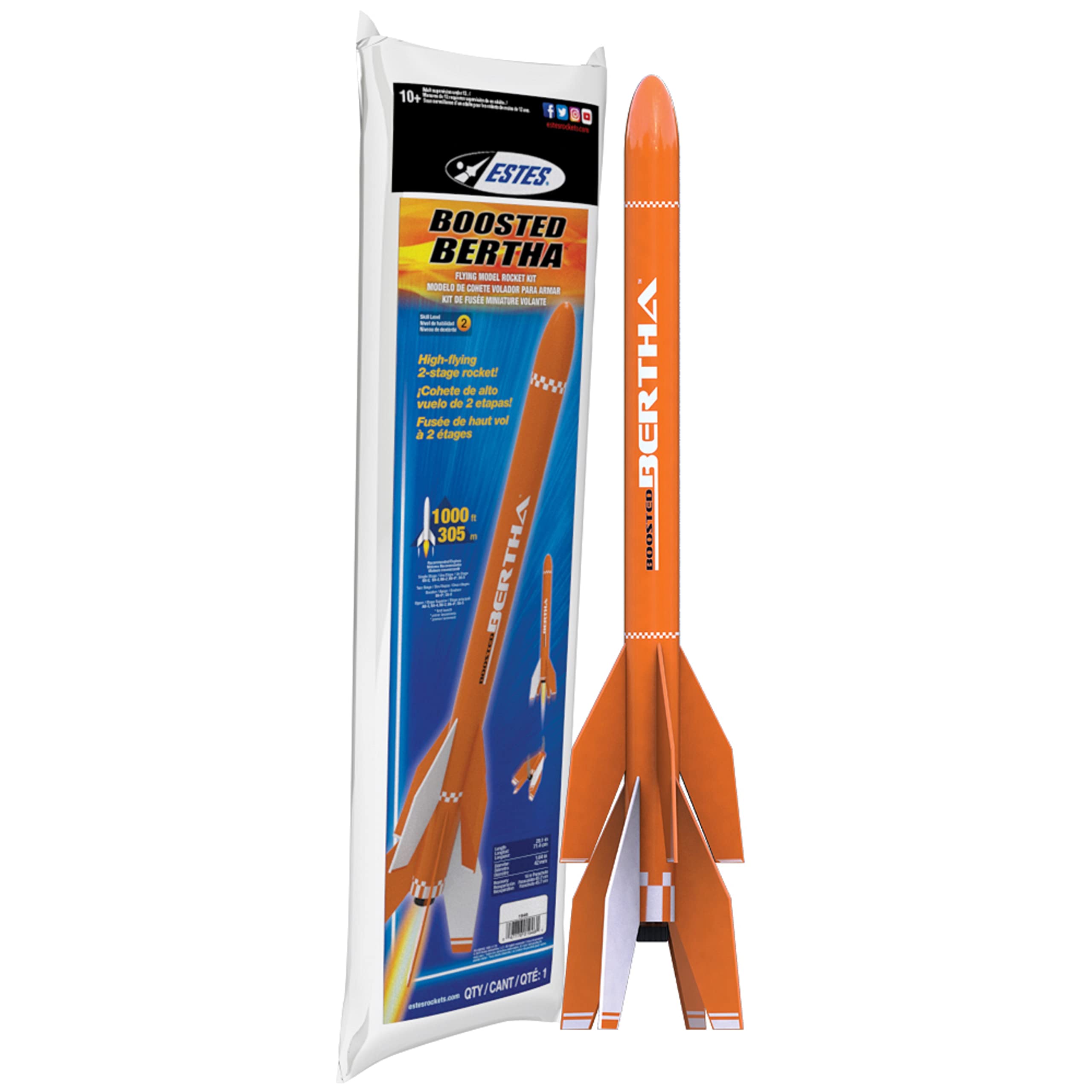 Estes Boosted Bertha Flying Model Rocket Kit| Multi-Stage Booster Rocket | Advanced Level Build | Soarsup to 1000'