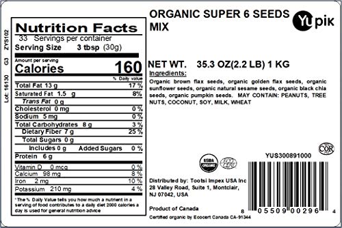 Yupik Organic Super 6 Seeds Mix, 2.2 lb, Non-GMO, Vegan