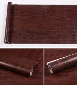 poetryhome self adhesive dark red wood contact paper shelf liner for kitchen cabinets table drawer dresser countertop crafts furniture sticker 17.7x117 inches