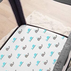 TL Care Fitted Pack N Play Playard Sheet 27" x 39", Soft Breathable Neutral 100% Cotton Jersey Pack and Play Sheet, Aqua Whales, for Boys and Girls, Fits Most Mini Crib Mattresses