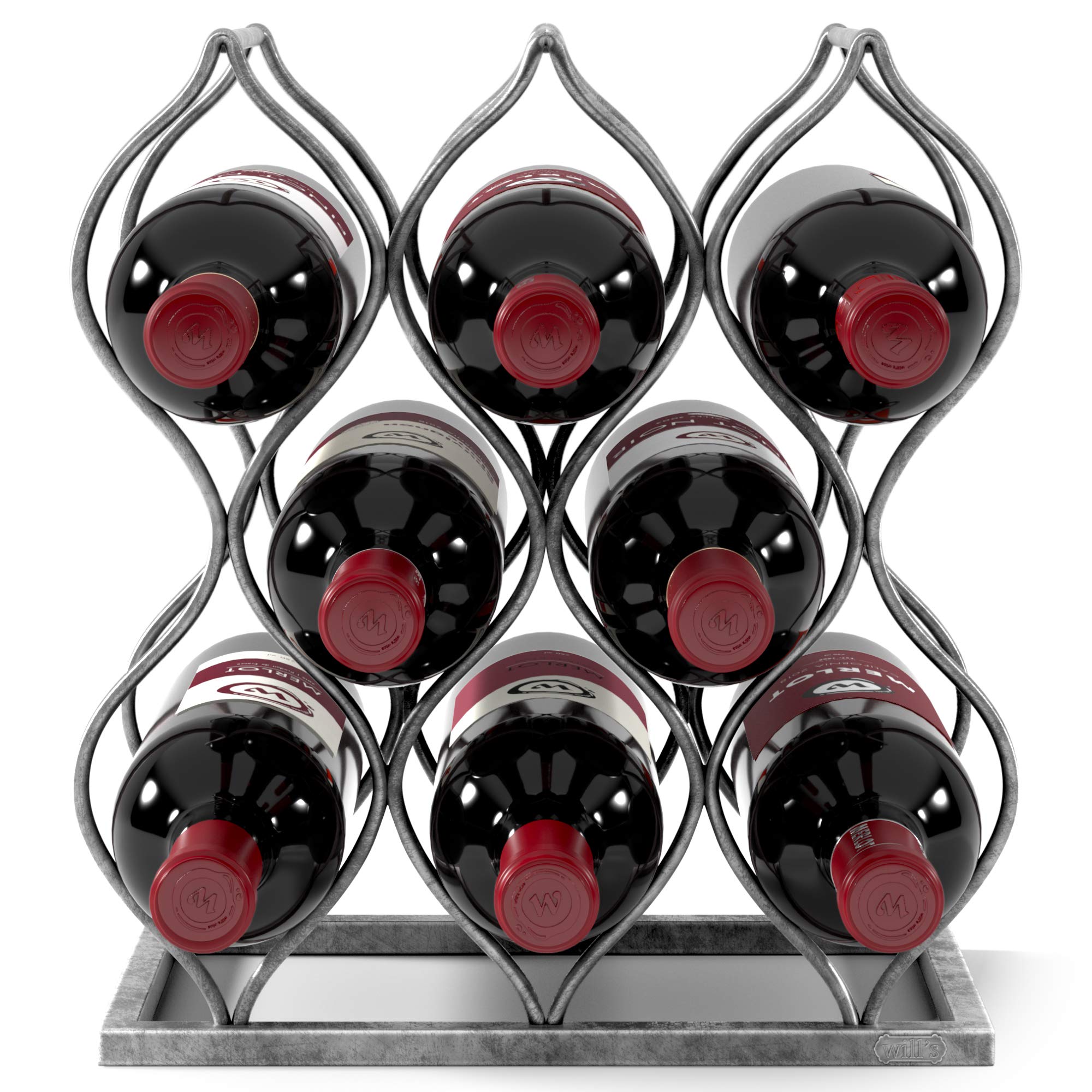 will's Tabletop Wine Rack - Imperial Trellis (8 Bottle, Silver) – Freestanding countertop Wine Rack and Wine Bottle Storage, Perfect Wine Gifts and Accessories for Wine Lovers, no Assembly Required