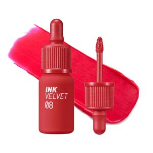 peripera ink the velvet lip tint, high pigment color, longwear, weightless, not animal tested, gluten-free, paraben-free (008 sellout red)