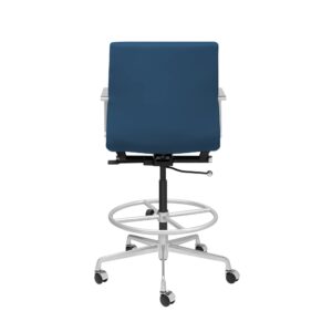 Laura Davidson Furniture SOHO II Ribbed Drafting Chair for Standing Desks - Ergonomically Designed, Commercial Grade Draft Height, Arm Rest & Cushion Availability, Made of Faux Leather, Blue