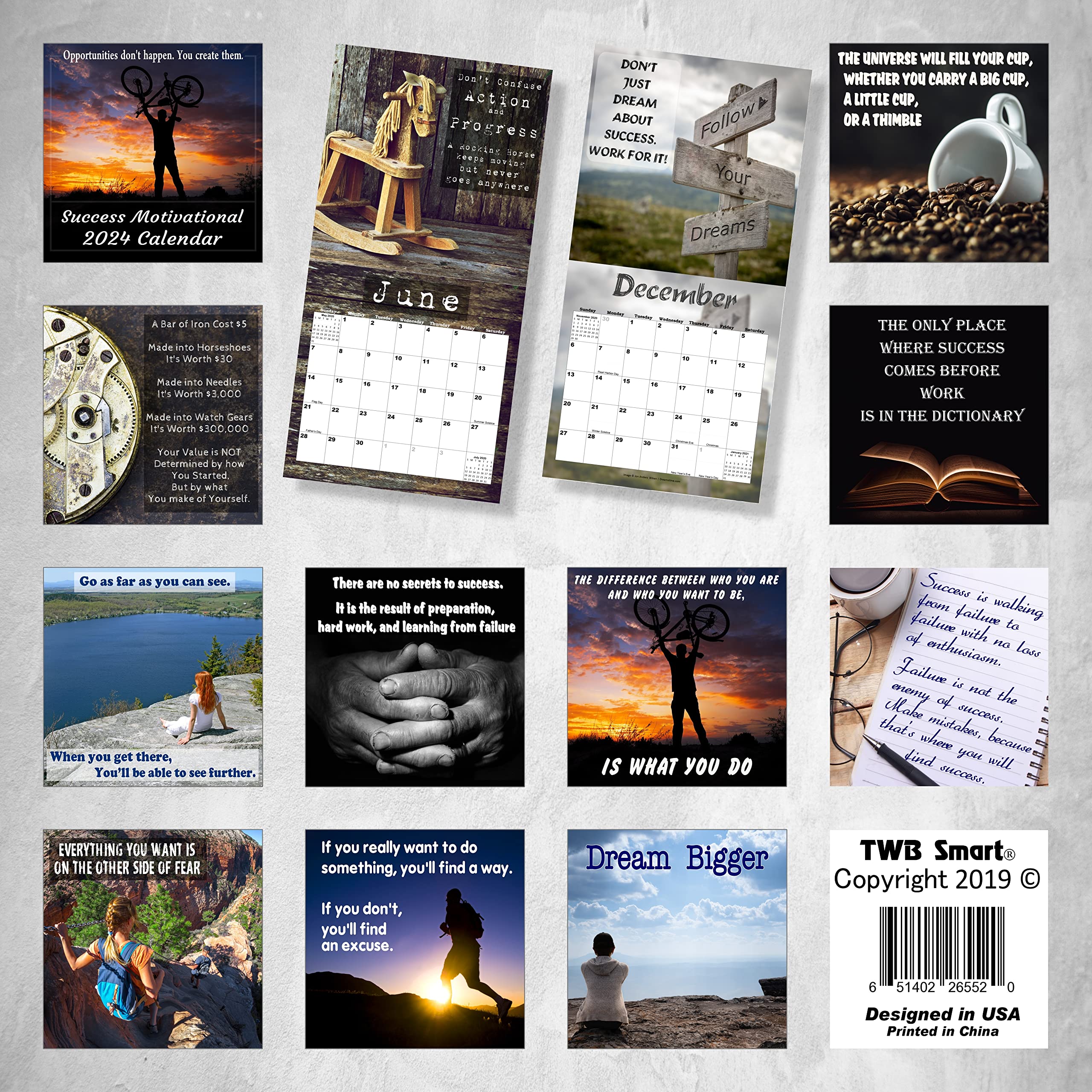 2024 Success Motivational Wall Calendar, Powerful Inspirational Quotes for Success in Life and Business, Large 12 x 12 Inch Full Color Photos