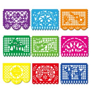 DomeStar Mexican Party Banner, 18 Feet Plastic Fiesta Banner Cinco de Mayo Dia De Los Muertos Decor Day of The Dead Papel Picado Decorations Mexican Fiesta Garland for Mexican Party Supplies