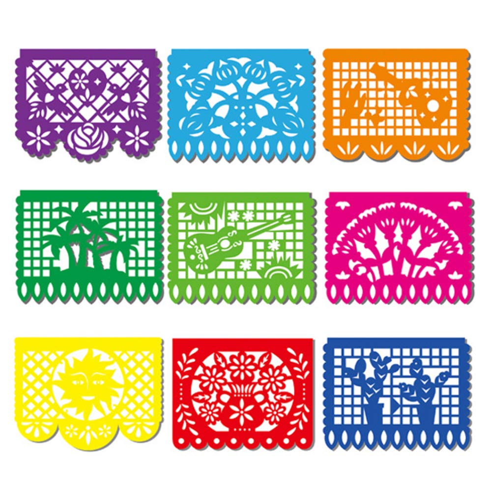 DomeStar Mexican Party Banner, 18 Feet Plastic Fiesta Banner Cinco de Mayo Dia De Los Muertos Decor Day of The Dead Papel Picado Decorations Mexican Fiesta Garland for Mexican Party Supplies