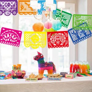 DomeStar Mexican Party Banner, 18 Feet Plastic Fiesta Banner Cinco de Mayo Dia De Los Muertos Decor Day of The Dead Papel Picado Decorations Mexican Fiesta Garland for Mexican Party Supplies