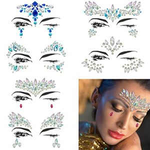 halloween face jewels festival women mermaid face gems glitter 6 sets rhinestone rave festival face jewels,crystals face stickers eyes face body temporary tattoos