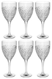 goblet - wine glass - water glass - crystal - set of 6 stemmed glasses - glass is designed with raindrop design - 12 oz. - by barski - made in europe -