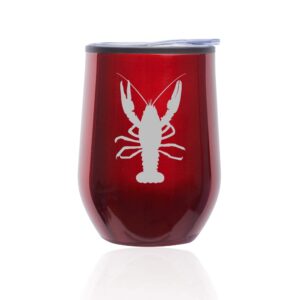 stemless wine tumbler coffee travel mug glass with lid lobster (red)