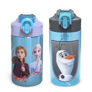 zak designs disney frozen 2 kids water bottle set with reusable straws and built in carrying loops, made of durable stainless steel & plastic, leak-proof bottle design (elsa/anna, bpa-free, 2pc set)