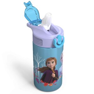 Zak Designs Disney Frozen 2 Kids Water Bottle Set with Reusable Straws and Built in Carrying Loops, Made of Durable Stainless Steel & Plastic, Leak-Proof Bottle Design (Elsa/Anna, BPA-Free, 2pc Set)