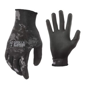 gorilla grip work gloves with grip, all purpose gloves for fishing, outdoor work, and automotive work | color: veil tac black | size: large
