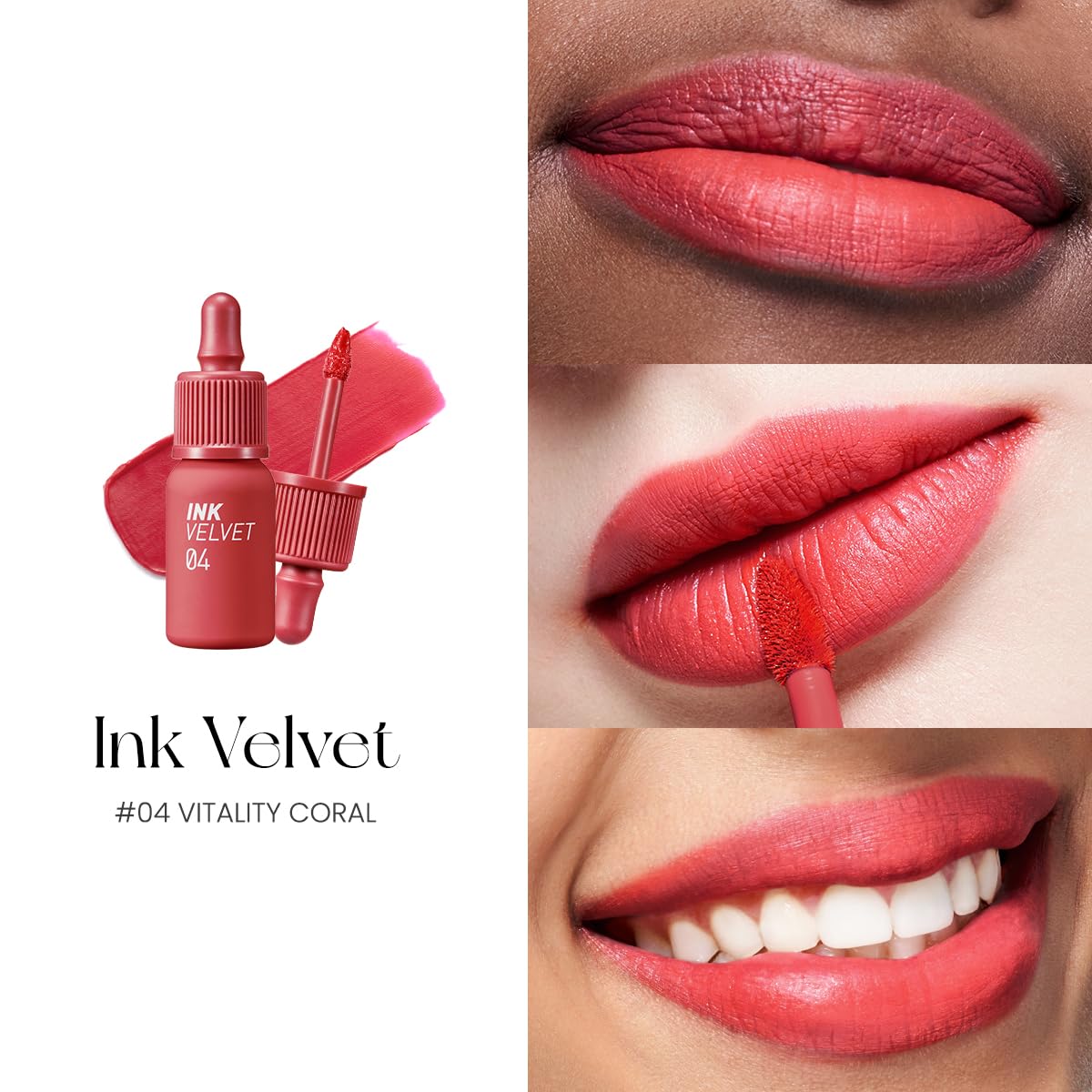 Peripera Ink the Velvet Lip Tint, High Pigment Color, Longwear, Weightless, Not Animal Tested, Gluten-Free, Paraben-Free (004 VITALITY CORAL)