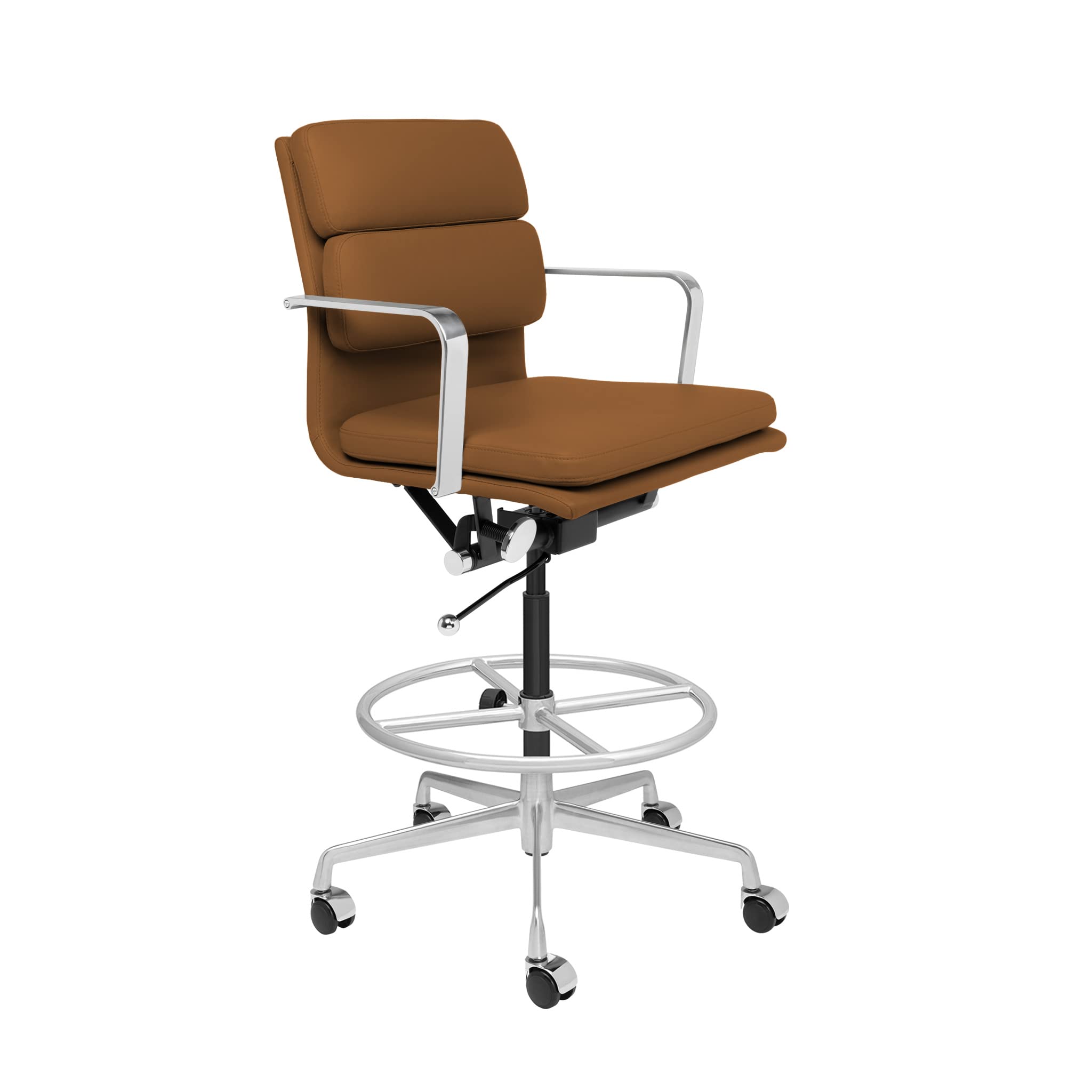 Laura Davidson Furniture SOHO II Padded Drafting Chair for Standing Desks - Ergonomically Designed, Commercial Grade Draft Height, Arm Rest & Cushion Availability, Made of Faux Leather, Brown