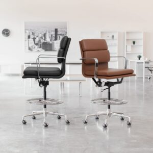 Laura Davidson Furniture SOHO II Padded Drafting Chair for Standing Desks - Ergonomically Designed, Commercial Grade Draft Height, Arm Rest & Cushion Availability, Made of Faux Leather, Brown