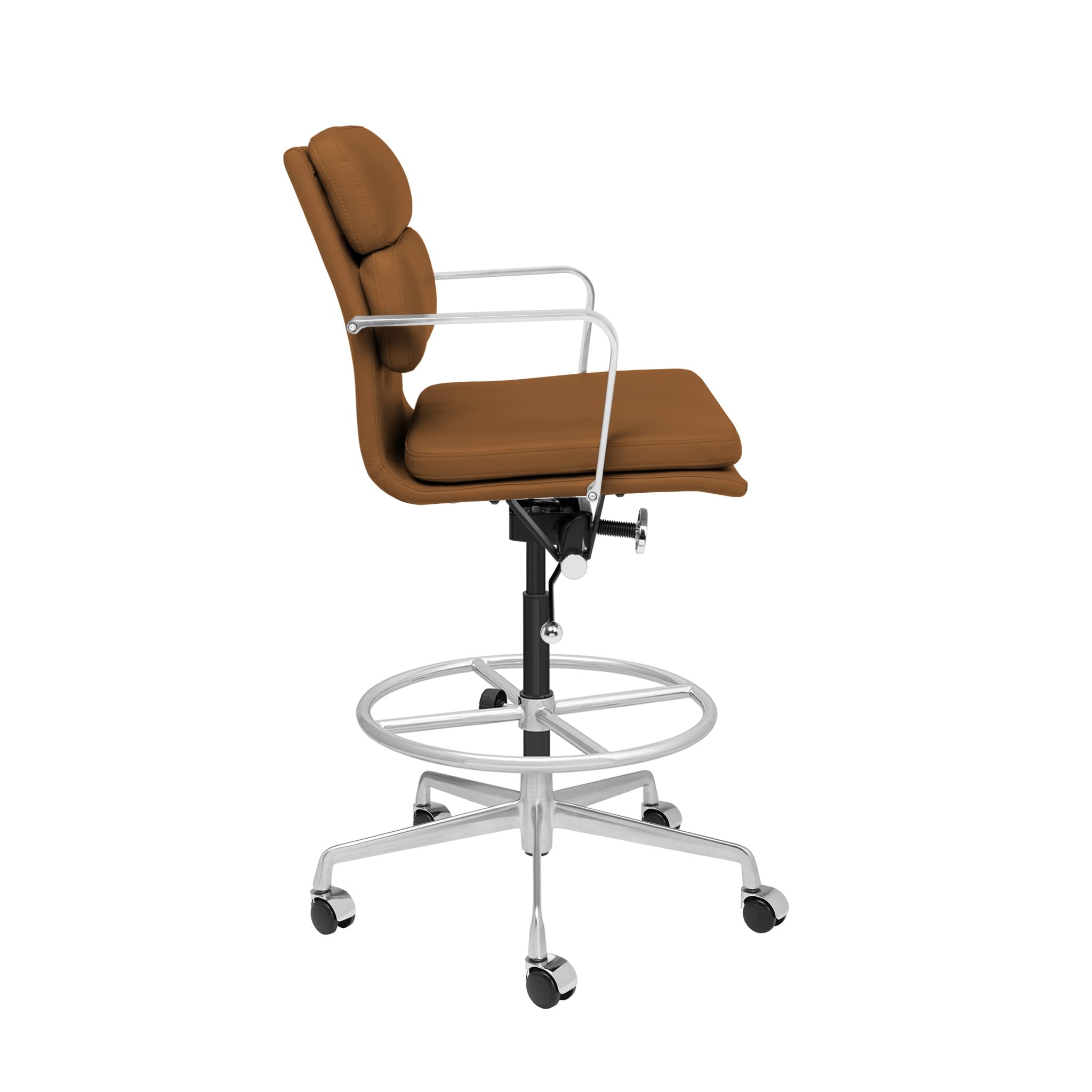 Laura Davidson Furniture SOHO II Padded Drafting Chair for Standing Desks - Ergonomically Designed, Commercial Grade Draft Height, Arm Rest & Cushion Availability, Made of Faux Leather, Brown