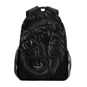 alaza hand drawn black lion roaring large backpack laptop ipad tablet travel school bag w/multiple pockets for men women college