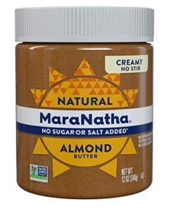 maranatha creamy almond butter no sugar added, unsalted, 12 oz jar