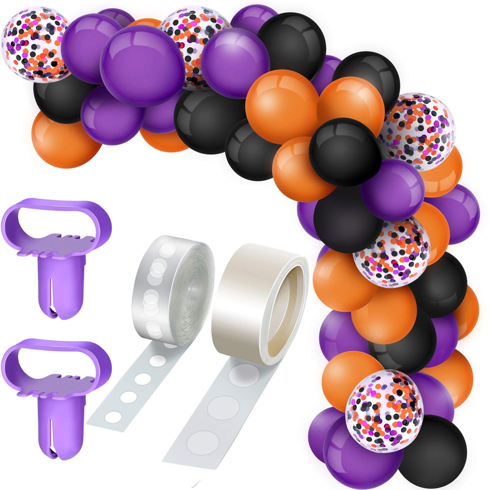 Gejoy 129 Pcs Pink Birthday Garland Arch Kit Confetti Latex Balloons with 2 Rolls Tape Valentines Decorations Party Balloons Wedding Baby Shower Decor(Black, Orange, Purple)