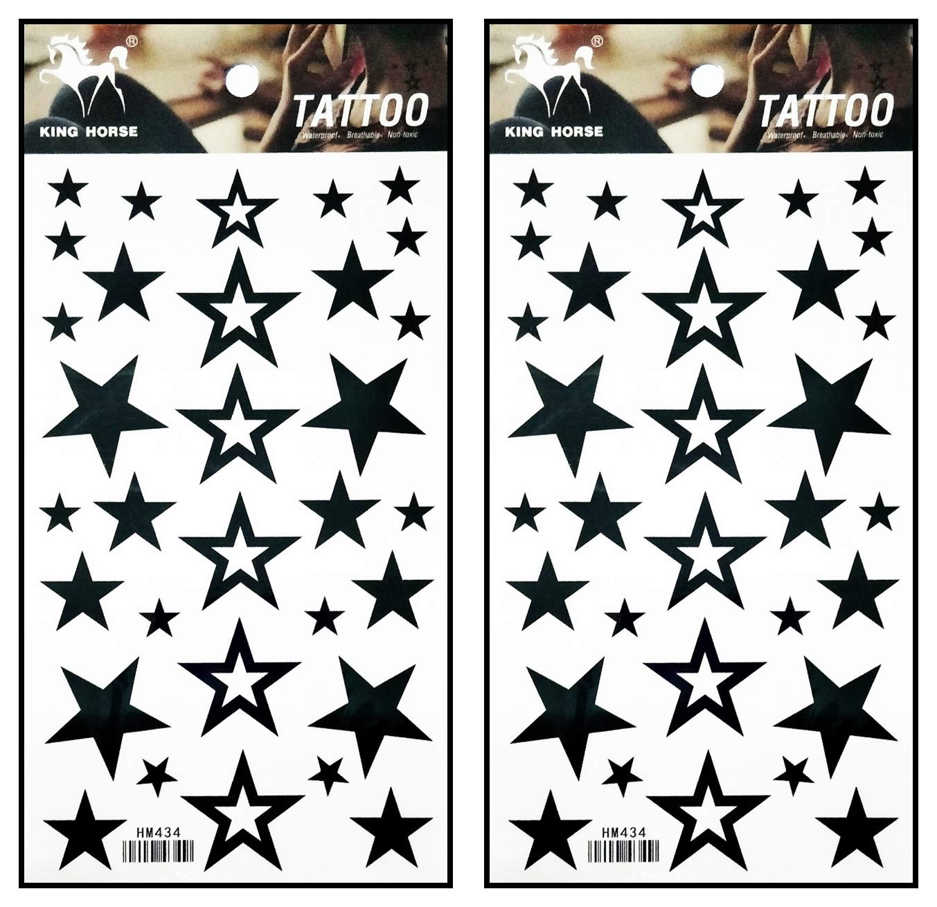 Tattoos 2 Sheets Black Stars Temporary Tattoos Stickers Fake Body Arm Chest Shoulder Tattoos for Teens Men Women