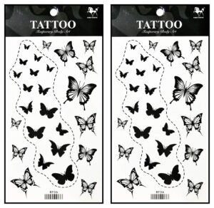 tattoos 2 sheets temporary tattoo 3d black butterfly dashed lines for women men lower back shoulder neck arm tattoo sticker party fashion