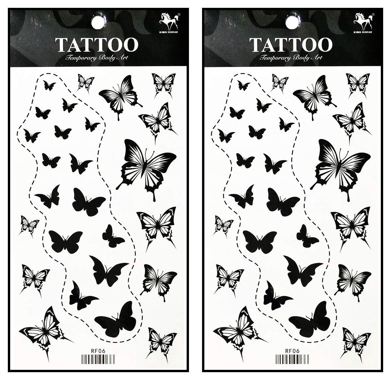 Tattoos 2 Sheets Temporary Tattoo 3D Black Butterfly Dashed lines for Women Men Lower Back Shoulder Neck Arm Tattoo Sticker Party Fashion