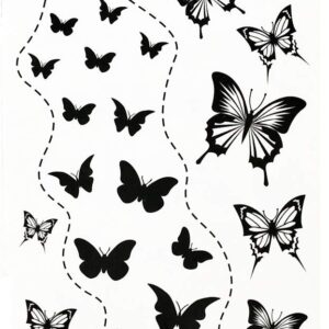 Tattoos 2 Sheets Temporary Tattoo 3D Black Butterfly Dashed lines for Women Men Lower Back Shoulder Neck Arm Tattoo Sticker Party Fashion