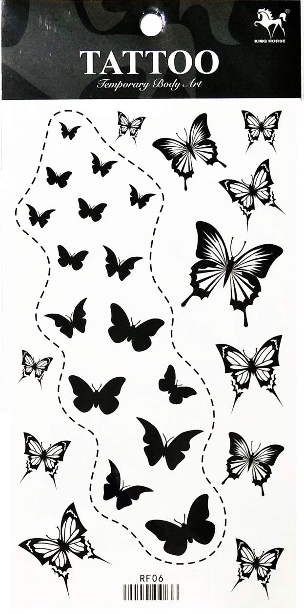 Tattoos 2 Sheets Temporary Tattoo 3D Black Butterfly Dashed lines for Women Men Lower Back Shoulder Neck Arm Tattoo Sticker Party Fashion