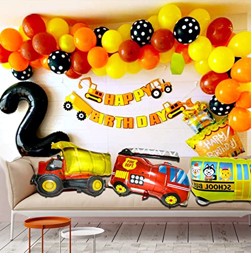 timecity 6pcs Car Balloons Big Construction Truck Fire Truck Train Ambulance Police Car School Bus Foil Balloons Vehicles Balloons for Kids Gifts Boys Birthday Party Supplies Cute Baby Shower Decor