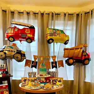 timecity 6pcs Car Balloons Big Construction Truck Fire Truck Train Ambulance Police Car School Bus Foil Balloons Vehicles Balloons for Kids Gifts Boys Birthday Party Supplies Cute Baby Shower Decor