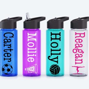 Personalized 24 oz Sports-Themed Water Bottle Tumbler with Custom Vinyl Decal by Avito - Soccer, Volleyball, Baseball, Cheer, Dance, Gymnastics, Ballet, Football, Kids Water Bottle