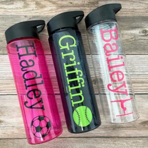 Personalized 24 oz Sports-Themed Water Bottle Tumbler with Custom Vinyl Decal by Avito - Soccer, Volleyball, Baseball, Cheer, Dance, Gymnastics, Ballet, Football, Kids Water Bottle