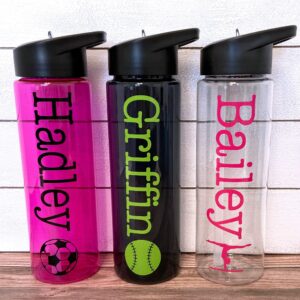 Personalized 24 oz Sports-Themed Water Bottle Tumbler with Custom Vinyl Decal by Avito - Soccer, Volleyball, Baseball, Cheer, Dance, Gymnastics, Ballet, Football, Kids Water Bottle